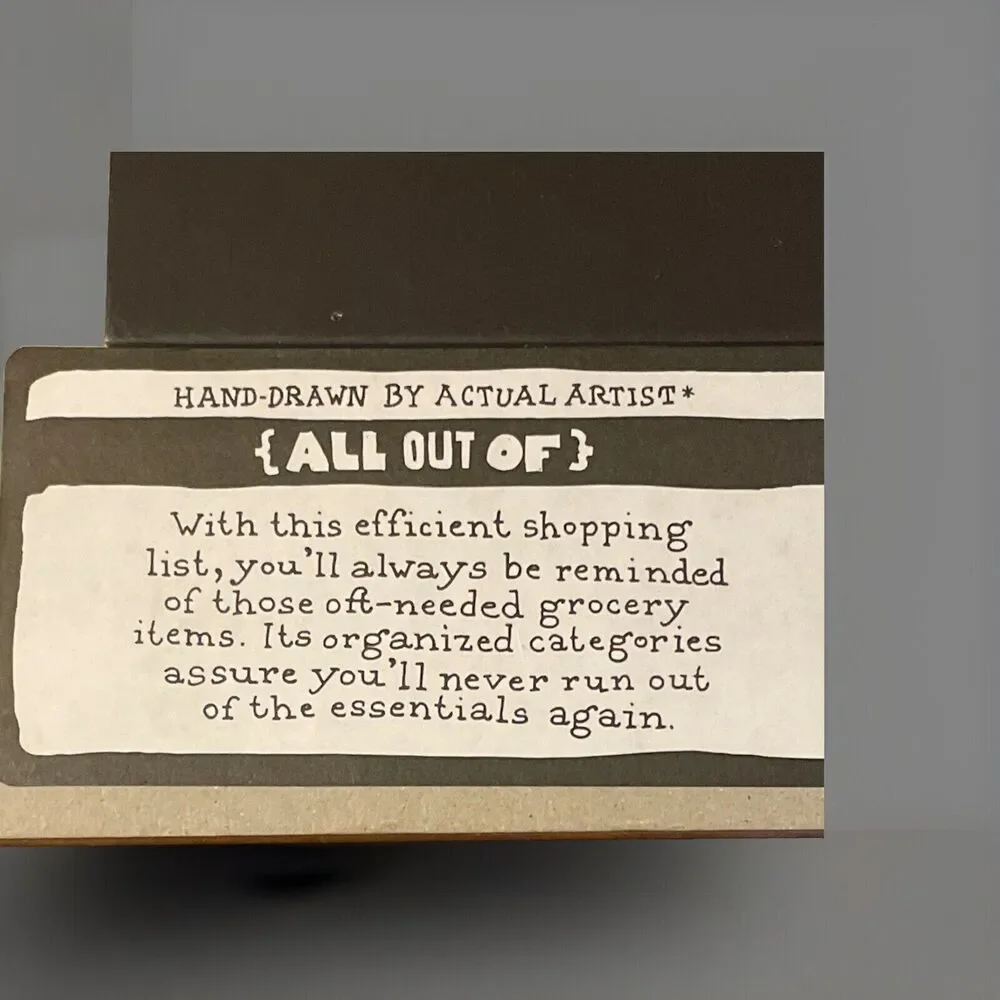Knock Knock “All Out Of” Magnetic Grocery List Note Pad 9.5” W X 4.5” T